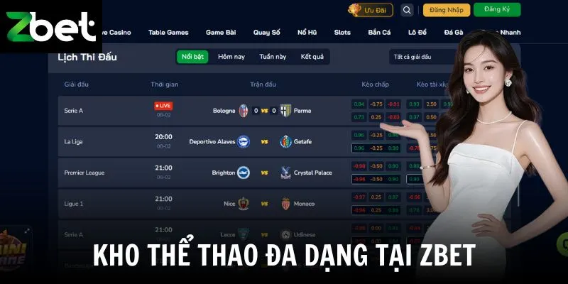 Kho thể thao đa dạng tại Zbet